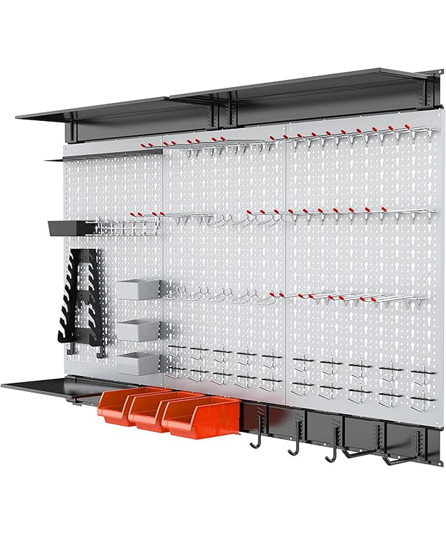 WALMANN 113 PCS Pegboard Wall Tool Organizer Kit with Pegboard Hooks, Bins, Pegboard Tools Storage System for Garage, Modular Peg Board, Tools Organizer Board with Hooks(Grey)