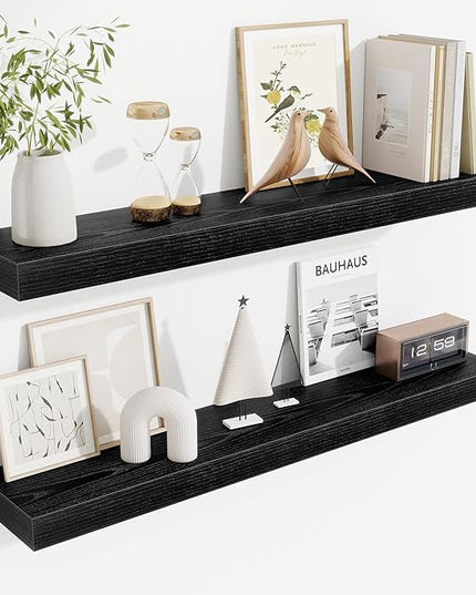 Fun Memories Floating Shelves for Room Wall, 36 Inch Long Shelf Set of 2， Hanging Wood Shelves for Storage & Display, Black