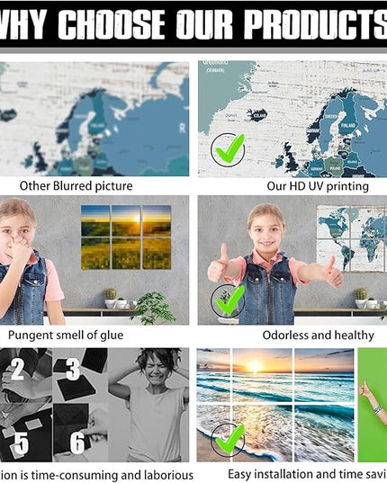 YPY Acoustic Panels Art Soundproof Panels: Vintage World Map Print Acoustic Panels Decorative Sound Absorbing Panels for Office Recording Studio Room,36"x24",Set of 6