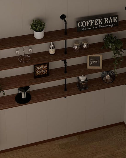 Floating Book Shelves for Wall 4 Tier 70 inch Bookshelf Industrial Pipe Shelving Shelves Bookcase Industrial Bookshelves Pipe Shelf Wood Wall Shelf for Living Room