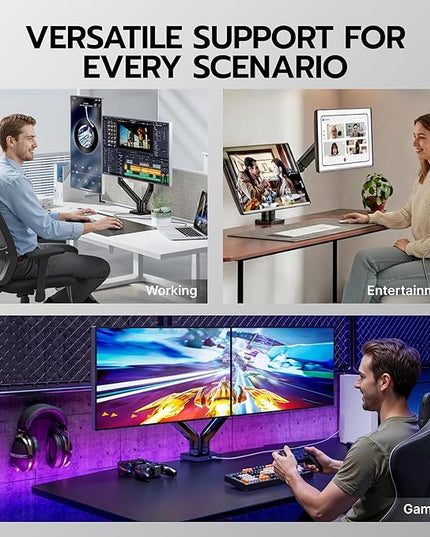 ARES WING Dual Monitor Mount, Heavy Duty Monitor Arms for 2 Monitors for 17-35 Inch, Fully Adjustable Monitor Desk Stand with USB A/C for Ultrawide Screen, VESA 75x75 or 100x100mm, Black