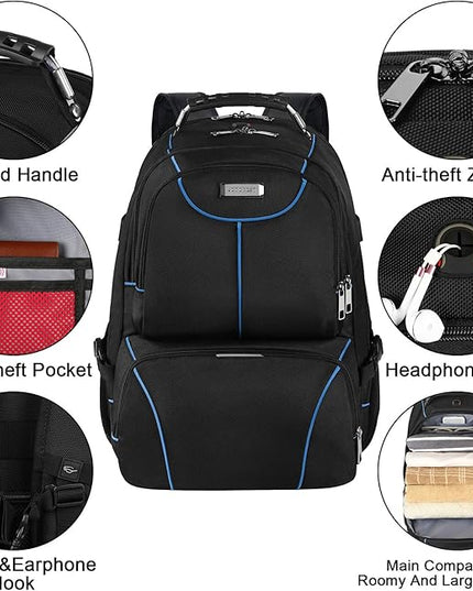VECKUSON Lunch Bag Backpack, Insulated Cooler Lunch Box Backpack, Extra Large Travel Laptop Backpack TSA Friendly RFID Computer College bag with USB Port for Women Men,Blue