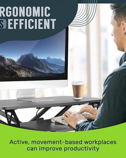 TechOrbits Standing Desk Converter - 32 Inch Adjustable Sit to Stand Up Workstation, Particle Board, Dual Monitor Desktop Riser with Keyboard Tray, for Home Office Laptop, Black 32"