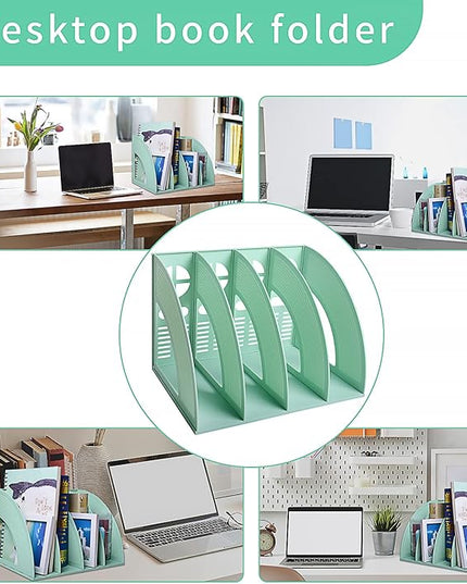 SAYEEC Sturdy Magazine Holder 4 Compartments Plastic Desktop File Organizer File Dividers Office Organizer Storage Document Magaizne Rack Display Box (Green)