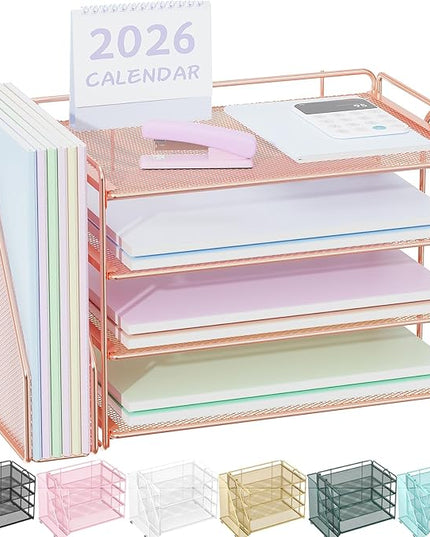 Spacrea Desk Organizers and Accessories, Paper Organizer for Desk with File organizer, Desk Accessories & Workspace Organizers for Office Supplies (Rose Gold)