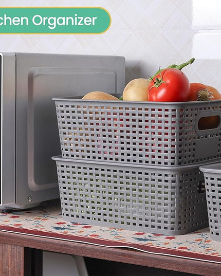 Plastic Storage Baskets with Lid-Plastic Storage Containers Stackable Storage bins: Storage Baskets for Organizing Shelves Drawers Desktop Closet Playroom Classroom Office, 8Pack-Gray,10.2x7.2x4.1Inch