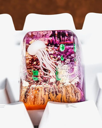 Jellyfish Artisan Keycap Purple Yellow Ocean R1 SA Profile Custom Sea Creature Keycaps 1U ESC Handmade Gaming Sea Resin Key Cap Cherry MX Switch Compatible Mechanical Keyboard Jellyfish Lover Gift
