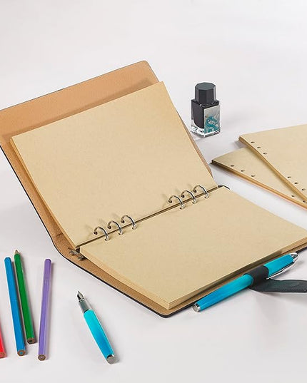 A5 Kraft Loose Leaf Refill Paper, 210x142mm, 135 Sheets Brown Planner Refills, 6-Ring Binder Compatible, 100GSM Insert Papers for Journals, Sketching, Vintage Writing & DIY Crafts