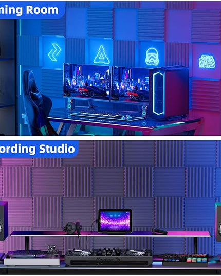 12 Pack Sound Proof Foam Panels for Wall with Self Adhesive, 3" X 12" X 12" High Density Acoustic Panels Sound Absorbing Quick-Recovery, Wedges Soundproof Wall Panels for Gaming & Studio Decor - Gray