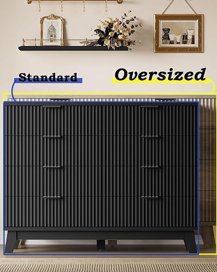 BORNOON 53" Tall Dresser for Bedroom, 8-Drawer Fluted Chest of Drawers, Modern Wood Highboy with Metal Slides and Handles, Anti-Tip Kit, Vertical Clothes Storage Organizer for Apartment, Closet