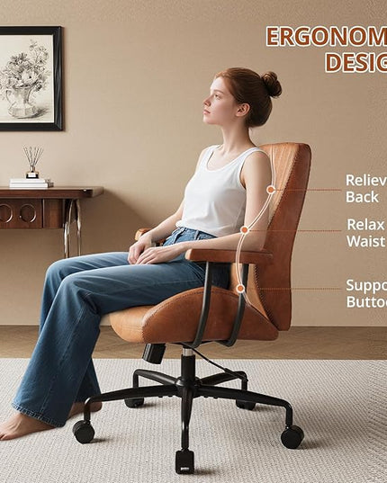 Ergonomic Office Chair 330LBS, Reclining Swivel Mid Back Desk Chair with Adjustable Height, Thickened Cushions, Comfy Executive Armchair for Home Office