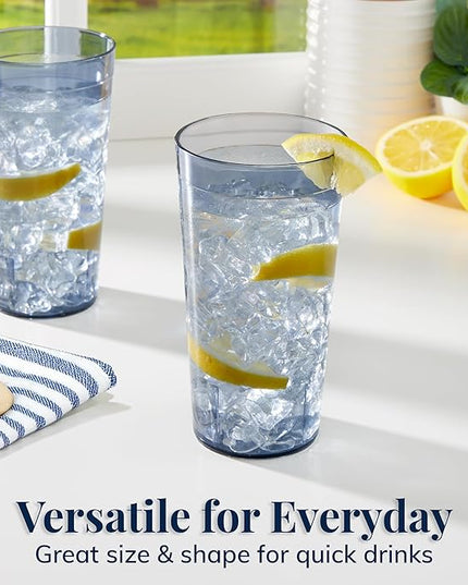US Acrylic Cafe Plastic Reusable Tumblers (Set of 16) 20-ounce Water Cups in Grey | Value Set of Restaurant Style Drinking Glasses, Stackable, BPA-free, Made in the USA | Top-rack Dishwasher Safe
