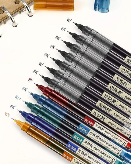 Frienda 12 Pieces Rolling Ball Pens 0.5 mm Japanese Quick Drying Fine Point Pens Liquid Ink Smooth Writing for Office Student Back to School Supplies(Retro Colors and Black)
