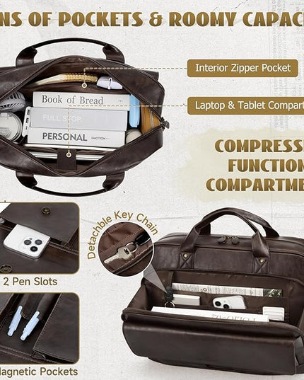 RAINSMORE Mens Laptop Bag PU Leather Messenger Bag 15.6 Inch Briefcase Vintage Computer Satchel Bag for Work Business