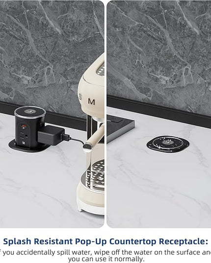 Jgstkcity Pop Up Countertop Outlet Recessed Power Strip with 15W Wireless Charger,45W USB C,3.15 inch Desk Hole,Ideal for Kitchen Island & Conference Table Receptacle (Black, 6FT-45W USB Ports)