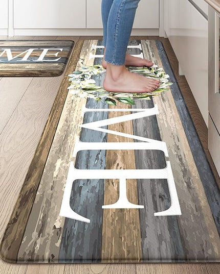 KIMODE Anti Fatigue Mats for Kitchen Floor,Comfort Cushioned Rugs Sets of 2,Wide Farmhouse Memory Foam Carpet Non Slip for Laundry Sink Office Bathroom,Blue 20"x47"+20"x32"