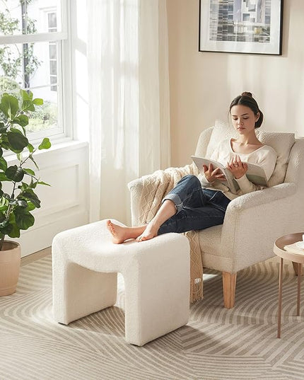 Small Footstool Ottoman Vanity Stool Chair Seating Backless Modern Foot Rest Teddy Velvet Ottoman for Makeup Room Living Room Bedroom Entryway,White (Single 1)
