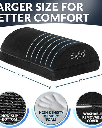 ComfiLife Foot Rest for Under Desk at Work – Adjustable Height Memory Foam Foot Stool for Under Desk, Office Chair & Gaming Chair – Ergonomic Footrest for Back & Hip Pain Relief (Black)