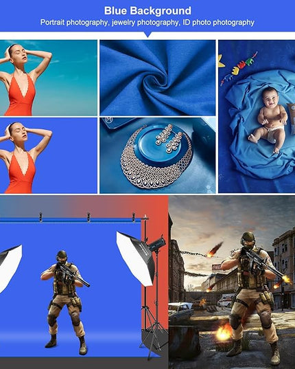 PULUZ Photo Background Support System with 9.5x6.5ft/300x200cm Backdrop Stand Kit, Portable greenscreen Background and Blue Red Backdrop for Photography, Video Shooting, Live Streaming, Party