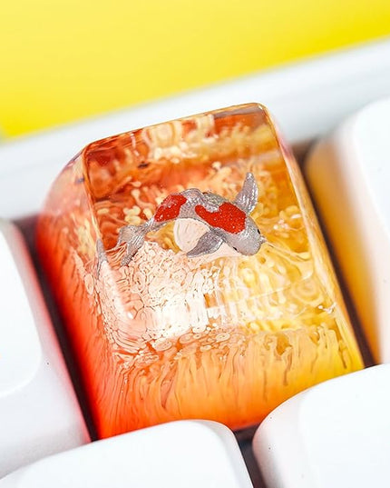 Kohaku Koi Artisan Keycap Orange Sea Coral Reef R1 SA Profile Custom Keycaps 1U ESC Handmade Gaming Resin Key Cap Cherry MX Switch Compatible Mechanical Keyboard Koi Lover Gift