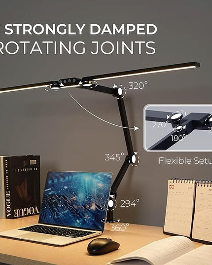 LED Desk Lamp, Anti Eyestrain with Blue Light Blocking Glasses Included, 3000K-6500K with Clamp, Architect Style Swing Arm, Wide Monitor Computer Light for Home Office Gift