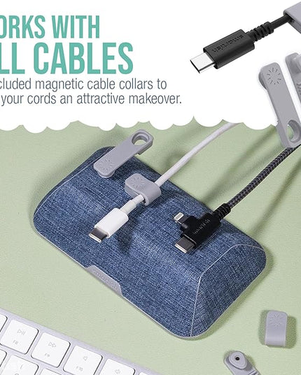 Smartish® Magnetic Cord Holder - Bigger Cable Wrangler Stocking Stuffer Organizer with Magnet Clips for Charger Management on Desktop, Nightstand - Holds 6+ Cables - Blue Jeanie