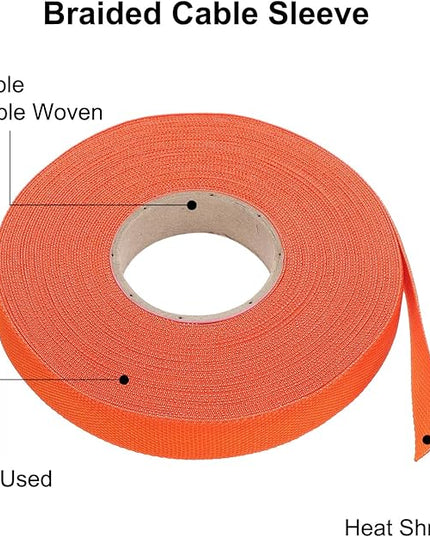 MECCANIXITY Braided Cable Sleeves Heat Shrinkable Fabric Sleeving, 1/2" 60ft Orange 2:1 Ratio Heat Shrinkable Cord Protector for Harness Cable, Network Cable Protection, Cable Management