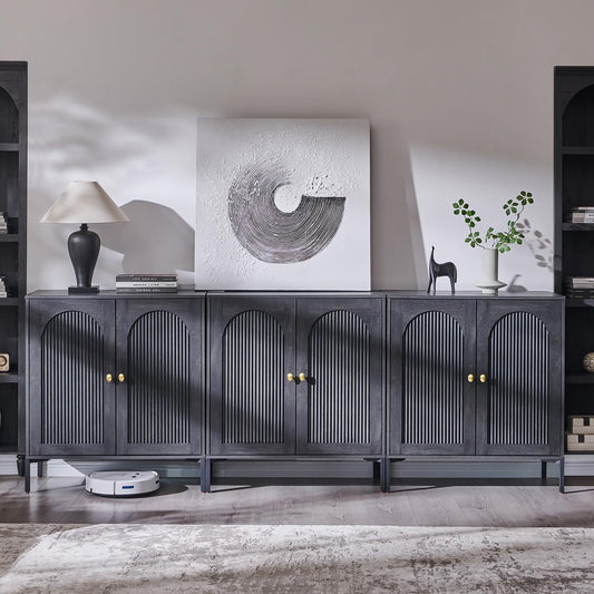 IFGET 92.63" W Modern Arch Sideboard Buffet Cabinet with Storage, Dark Grey