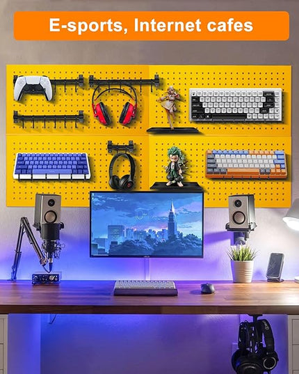 Metal Peg Board Panels for Workbench, Shop, Shed Modular Peg Board Organizer Board Kit, pegboard Wall Organizer(4 Pack, Yellow)