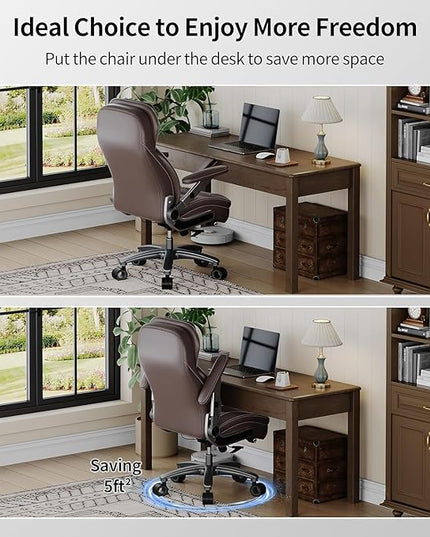 Big and Tall Office Chair, 600lbs Heavy Duty Desk Chair with 5D Arms, Adjustable Lumbar Support & Height, Tilt Function, PU Leather High Back Ergonomic Executive Computer Chair with 3'' Silent Casters