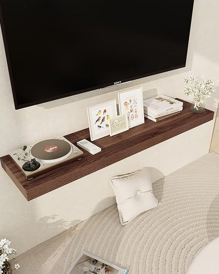 Floating Shelves 48 Inch Long, 12 Inch Deep Floating Shelves for Wall, 48 x 12 Large Wall Shelves for Home Storage & Display, 2" Thicked Floating Shelf for Bedroom, Living Room, Walnut Color, 1 Pack