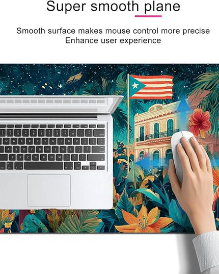 Large Mouse Pad Gaming Mousepad 31.5 x 11.8 Inch Keyboard Desktop Mat Diatomite XL Mouse Pad for Home and Office Desk Accessories with Tropical City Drum Frog Artwork and Smooth Diatomite