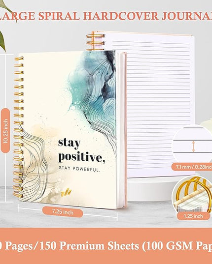 Hardcover Spiral Journal, 10.25" x 7.25", 300 Pages Large College Ruled Notebook for Women, Ideal for Writing, Journaling, Note-Taking, Work, School