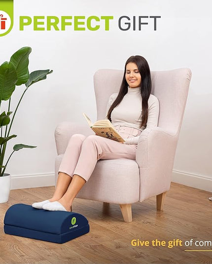 ErgoFoam Foot Rest - Chiropractor-Endorsed Orthopedic Teardrop Design 2in1 Adjustable Premium Under Desk Footrest for Lumbar, Back, Knee Pain (Navy Blue)