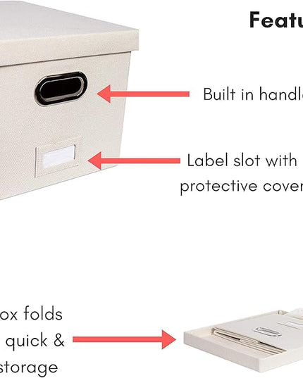 Internet's Best Collapsible File Storage Organizer Box with Lid - Decorative Linen Hanging Filing & Storage Office Box - Letter/Legal - Strong Durable - Toys Blankets Binders - Cream - 1 Pack