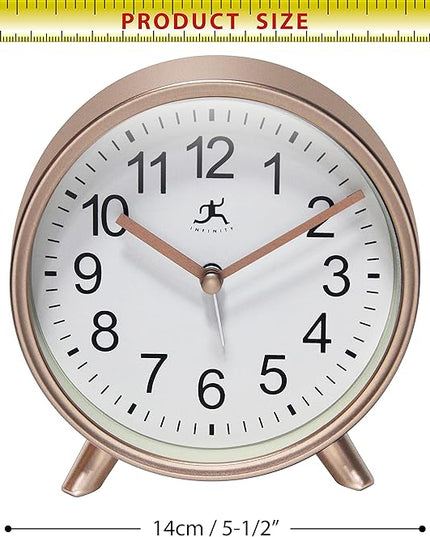Infinity Instruments Plastic 5.75" Indoor Tabletop Alarm Clock with Quartz Movement for Accurate Time Keeping, Copper