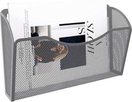 EasyPAG Single Pocket Wall File Organizer, Mesh Hanging File Folder Organizer for Letter/A4 Size Folders, Wall Mounted Vertical Mail Holder for Paperwork, Office, Home, School, Silver
