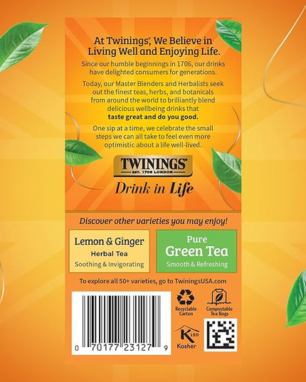 Twinings Honeybush, Mandarin, & Orange Herbal Tea Individually Wrapped Bags, 20 Count (Pack of 6), Naturally Caffeine-Free, Enjoy Hot or Iced, 120 Teabags