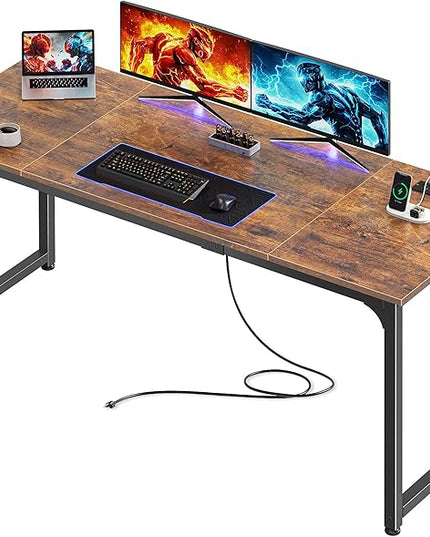 PRAISUN 63 X 24 Inch Office Computer Desk with Power Outlets and USB-C Port, Larger and Longer Gaming Desk, for Home Office, Study, Writing Work from Home Table, Metal Frame, White