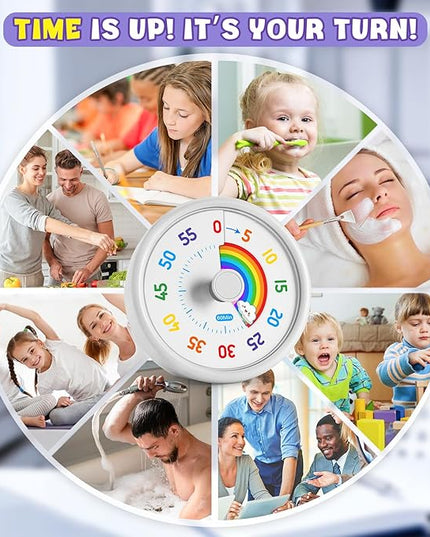 HIPPIH Visual Timer for Kids, 60 Minute Countdown Timers for Classroom Kitchen Office, Rainbow Disk Desk Timer Clock with Silent Operation, Pomodoro Timer Time Management Tools for Toddler ADHD White