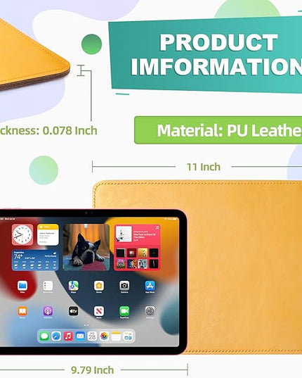 PU Leather Mouse Pad with Stitched Edge, Micro-Fiber Base, Non-Slip Waterproof, 8x11Inch (Light Yellow)