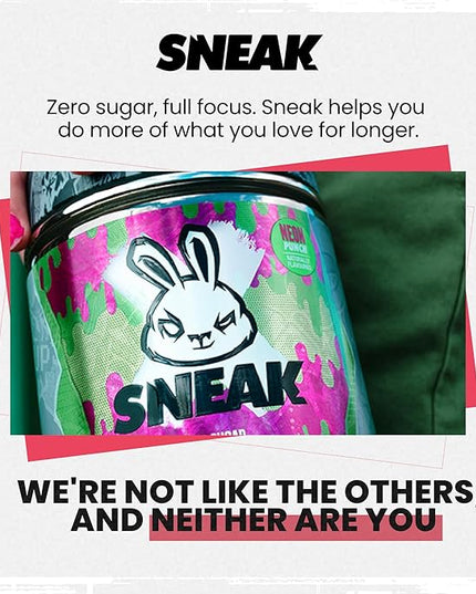 SNEAK Energy Drink Powder | Neon Punch | No Sugar. No Nasties. Just Natural Caffeine, Focus-Boosting Nootropics | 40 Servings