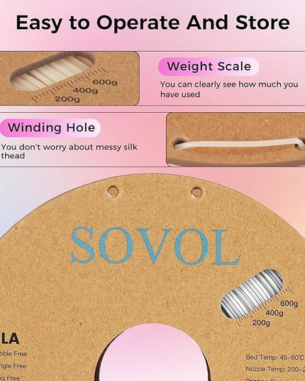 Sovol 3D Printer Photosensitive Filament Single Color Light Change PLA 1kg (2.2 lbs) Spool 3D Printing Materials, Dimensional Accuracy +/- 0.03 mm, 1.75 mm, Light Change Purple
