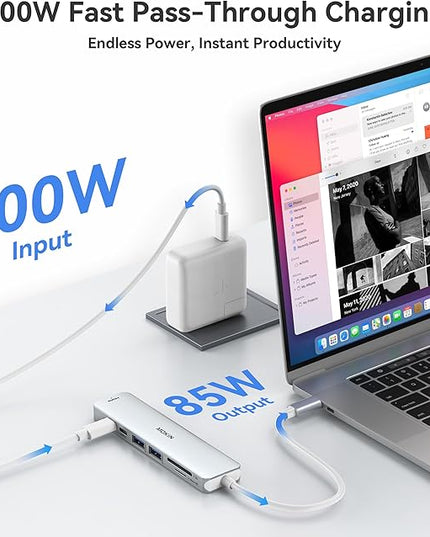 MOKiN 7 in 1 USB C Dongle with HDMI, SD/TF Card Reader, Data Port, 100W PD, 2 USB 3.0 for MacBook Pro/Air, Dell XPS, Lenovo Thinkpad