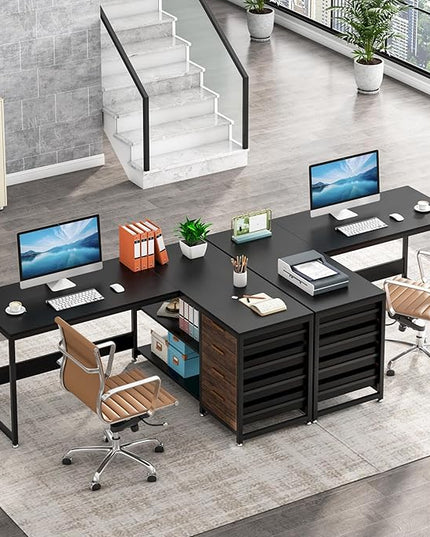 Tribesigns L Shaped Computer Desk with Storage Drawers, 59 inch Corner Desk with Shelves, Reversible L-Shaped Office Desk Study Writing Table Workstation for Home Office, Black