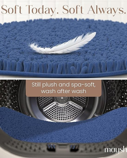 MAYSHINE Round Area Rug Set for Bathroom | Soft Plush Chenille Bath Mat, Water Absorbent Non-Slip Bathroom Rug | Washable Shag Carpet for Shower, Bedroom, or Home Décor | 48"x48" (Round) | Dark Blue