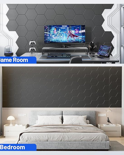 12 Pack Hexagon Acoustic Panels with Self-Adhesive, 12" X 10" X 0.4" Sound Proof Foam Panels for Walls, High Density Soundproof Wall Panels, Sound Dampening Panels for Home Studio Decor Office - Black