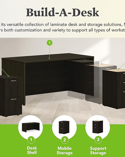 HON MOD Executive Desk 60-Inch Large Computer Desk Shell, Thick Wooden Laminate, Modern Table with Cord Management, 60" W x 30" D x 29" H, Java Oak