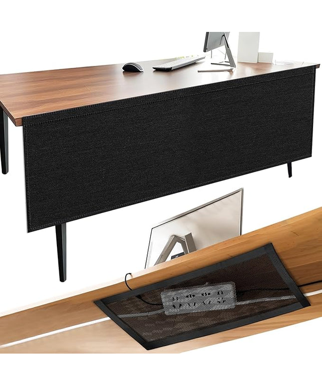 14.9 x 60 Inch Under Desk Privacy Panel with Table Cable Management Net Desk Skirt Modesty Desk Panel Self-Gripping Straps for Office and Home