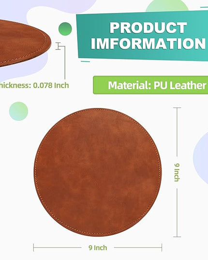 Mouse Pad，Round Mouse Pad，PU Mouse Pad，Leather Mouse Pad with Stitched Edge Micro-Fiber Base with Non-Slip Waterproof，Mouse Pad for Computers，Laptop，9 x 9 Inch (Caramel Brown)